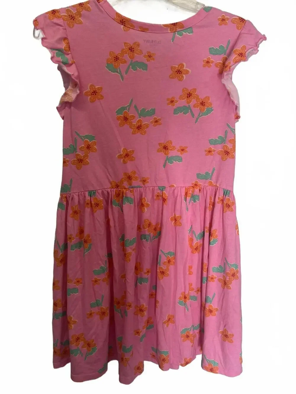 Girls Floral A-Line Dress XXL (18) Pink and Orange Flutter Sleeve Old Navy EUC